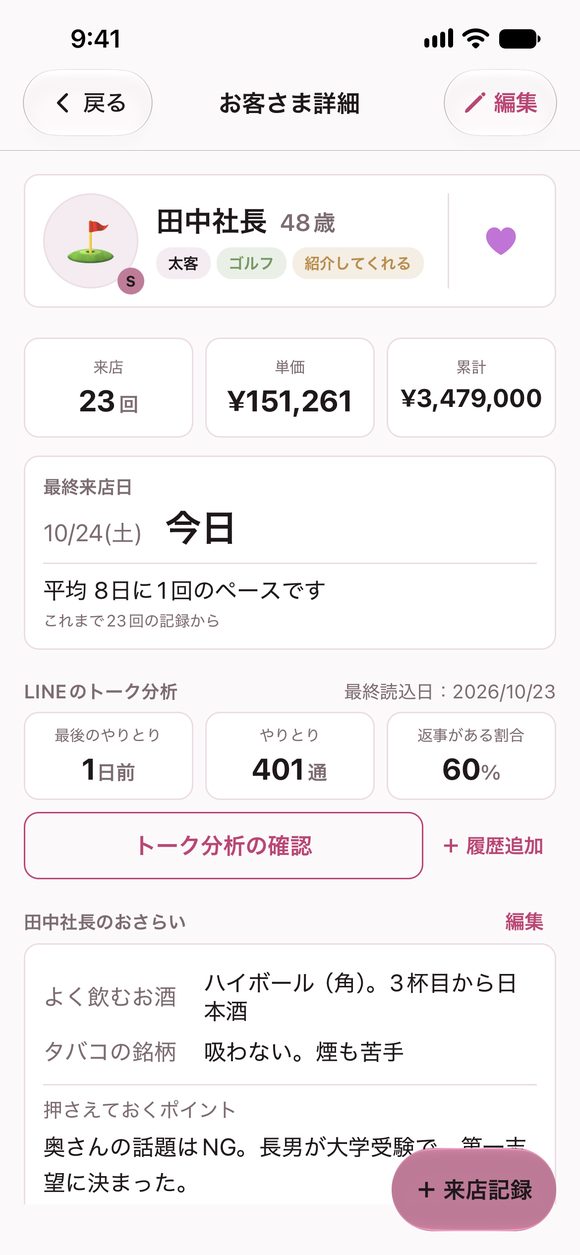 お客さまの詳細の画面